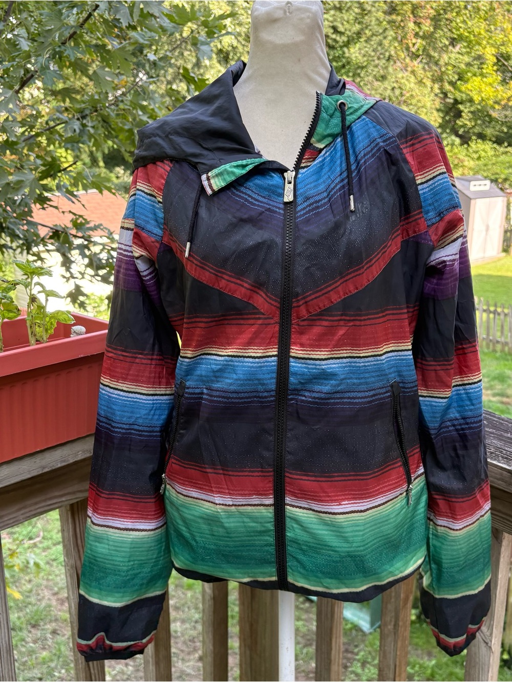 Nike Sportswear Women's Striped Hooded Full Zip Windbreaker Jacket S Multi